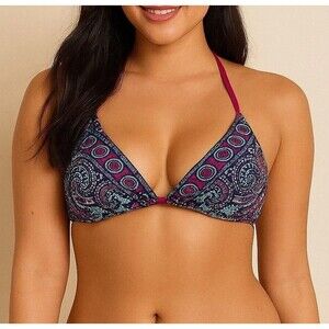 NINETY SIX DEGREES MULTI BOHO PRINT BEADED TOP TRIANGLE BIKINI TOP SIZE: M NWT